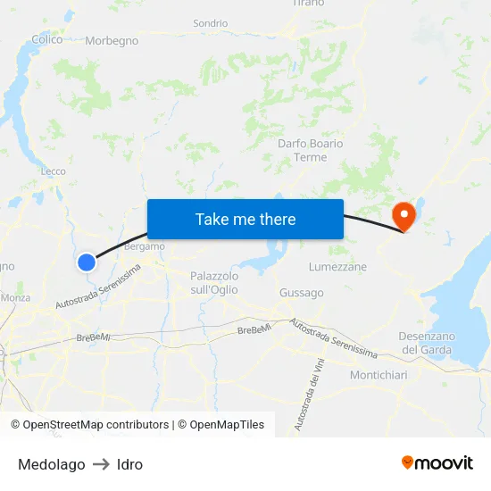 Medolago to Hydro map