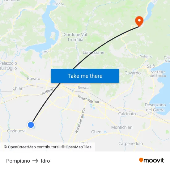 Pompiano to Hydro map