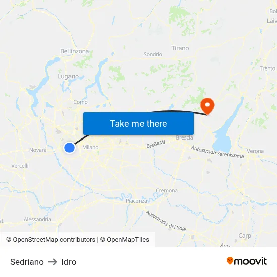 Sedriano to Hydro map