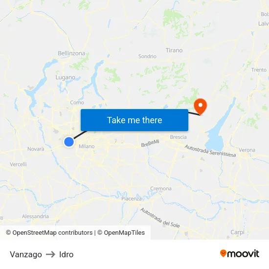 Vanzago to Idro map