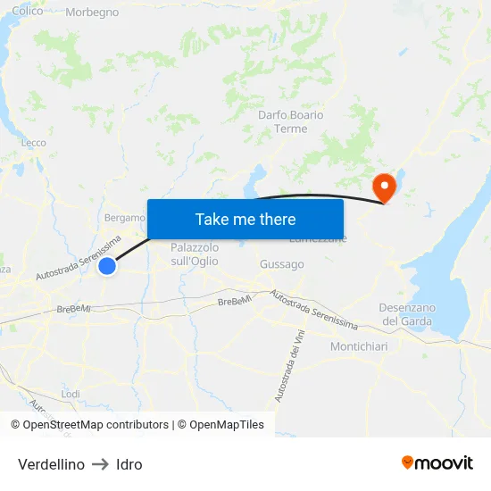 Verdellino to Idro map