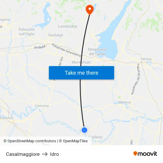 Casalmaggiore to Hydro map