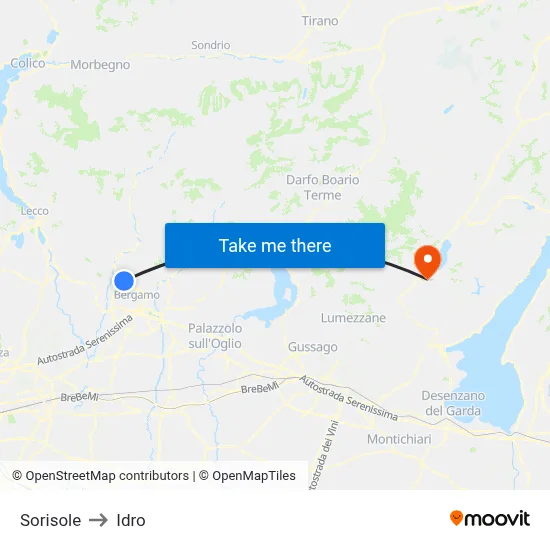 Sorisole to Hydro map