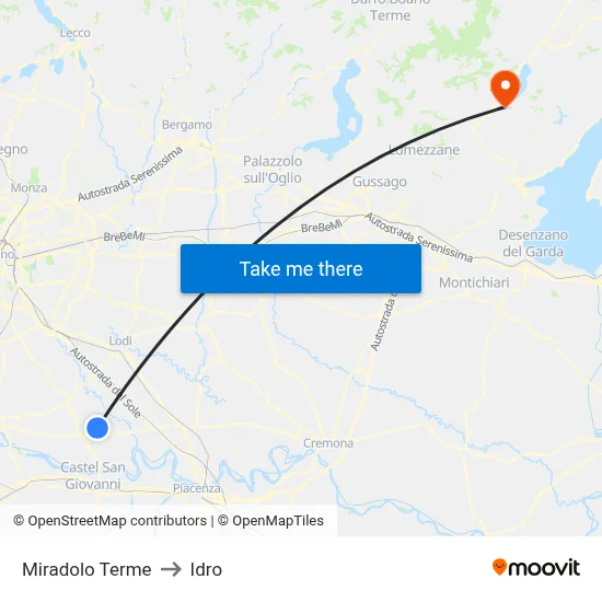 Miradolo Terme to Idro map