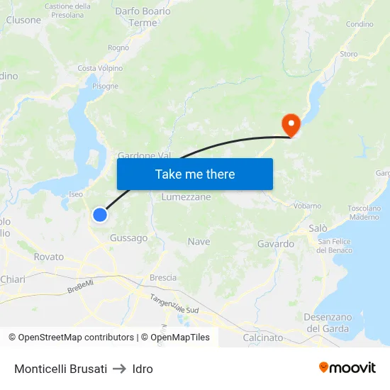 Monticelli Brusati to Idro map