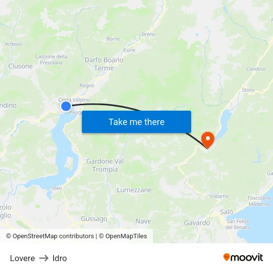 Lovere to Idro map
