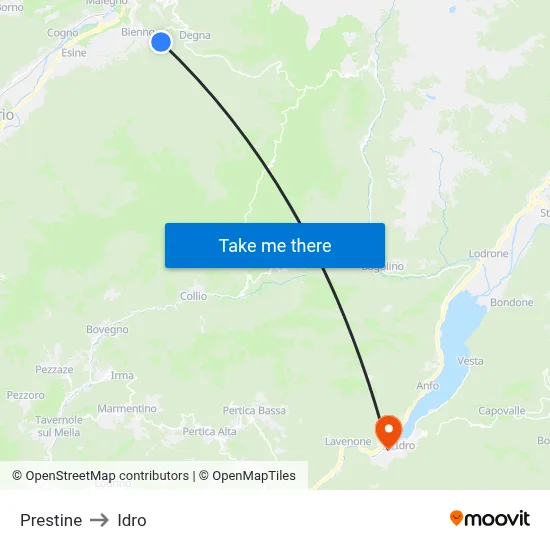 Prestine to Idro map