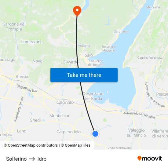 Solferino to Idro map