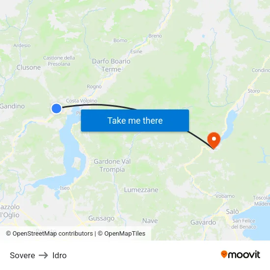 Sovere to Idro map