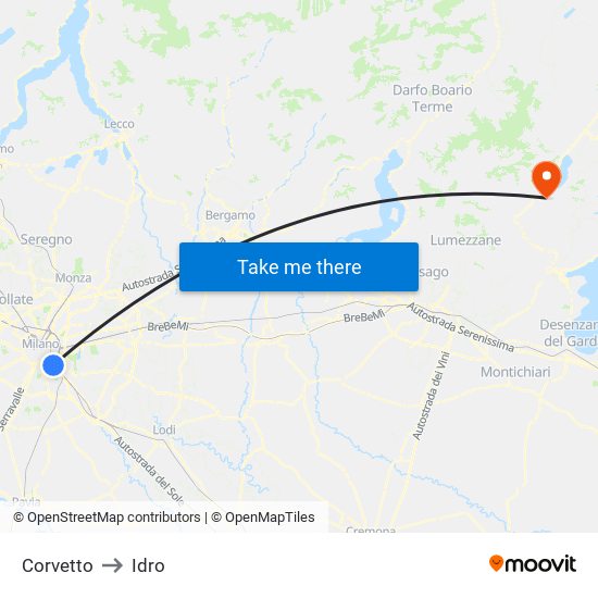 Corvetto to Idro map