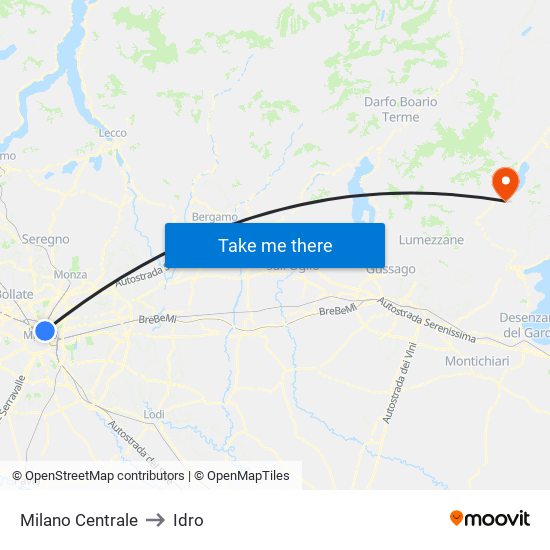 Milano Centrale to Idro map