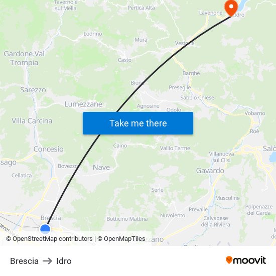 Brescia to Idro map