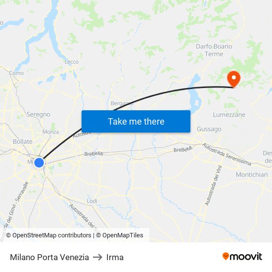 Milano Porta Venezia to Irma map