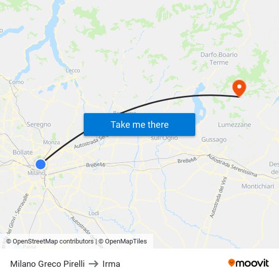 Milano Greco Pirelli to Irma map