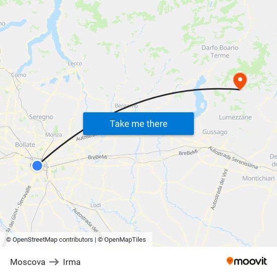 Moscova to Irma map