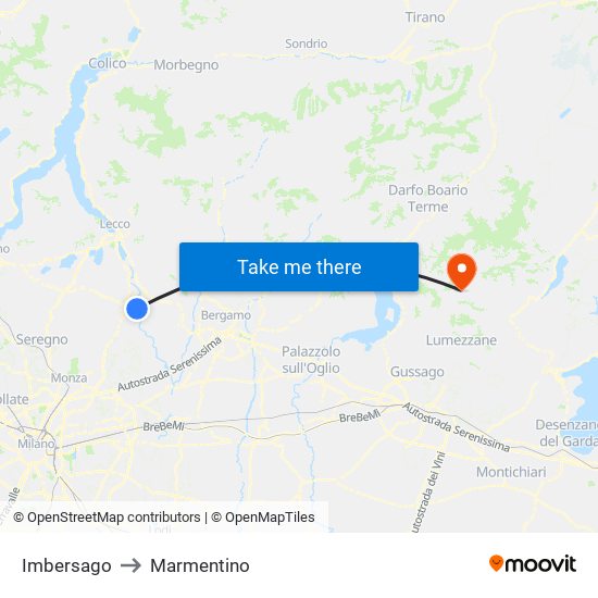 Imbersago to Marmentino map