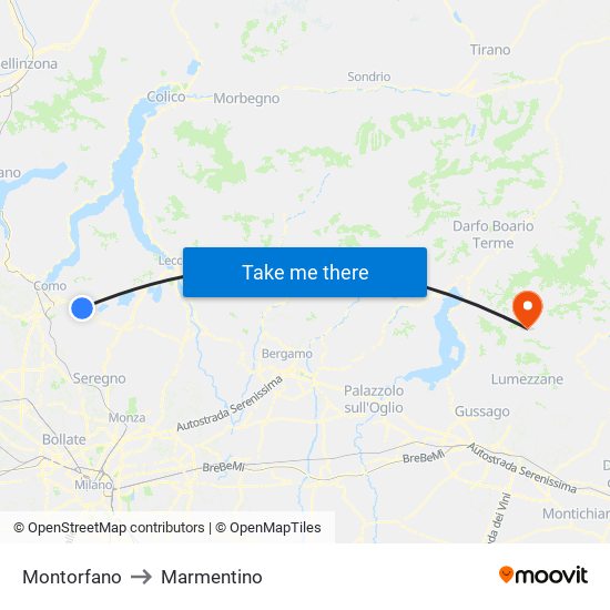 Montorfano to Marmentino map