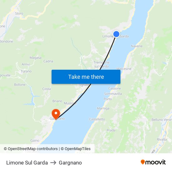 Limone Sul Garda to Gargnano map