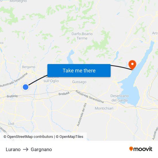 Lurano to Gargnano map