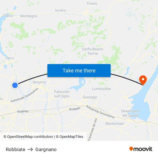 Robbiate to Gargnano map