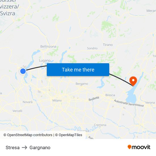 Stresa to Gargnano map