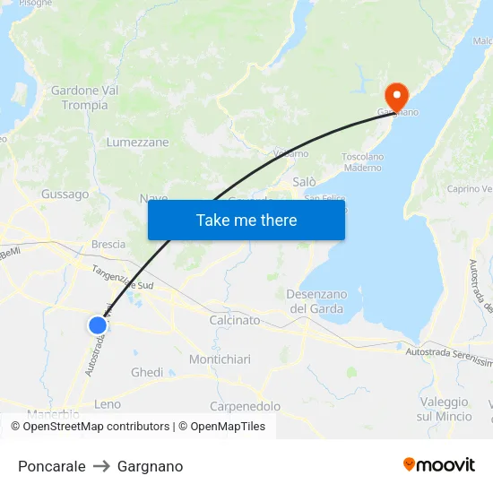 Poncarale to Gargnano map