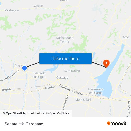 Seriate to Gargnano map