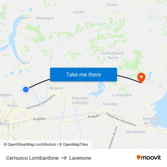 Cernusco Lombardone to Lavenone map