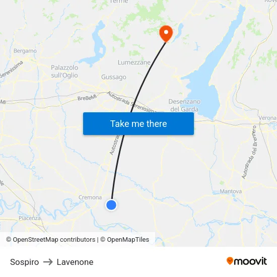 Sospiro to Lavenone map