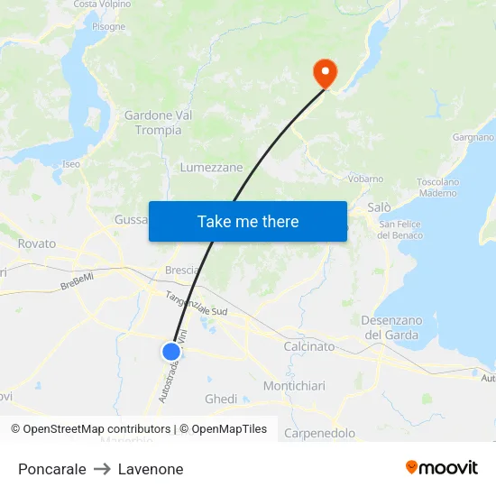 Poncarale to Lavenone map