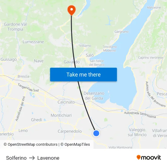 Solferino to Lavenone map