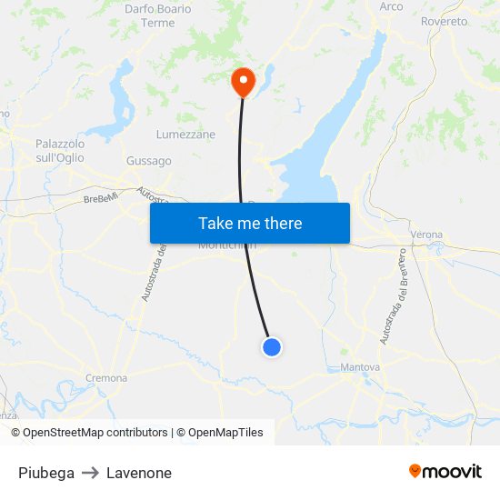 Piubega to Lavenone map