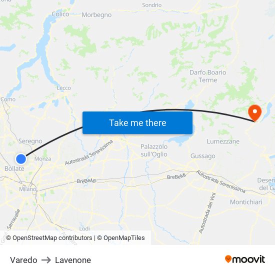 Varedo to Lavenone map