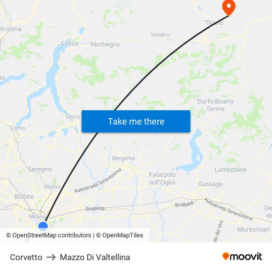 Corvetto to Mazzo Di Valtellina map