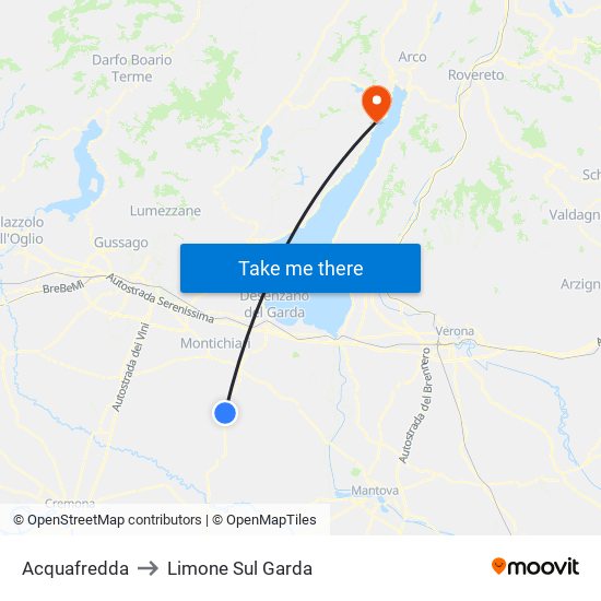 Acquafredda to Limone Sul Garda map