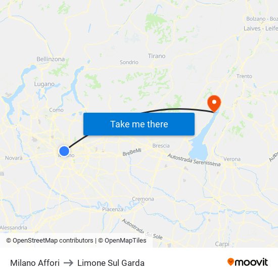 Milano Affori to Limone Sul Garda map