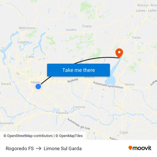Rogoredo FS to Limone Sul Garda map