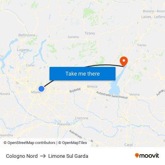 Cologno Nord to Limone Sul Garda map