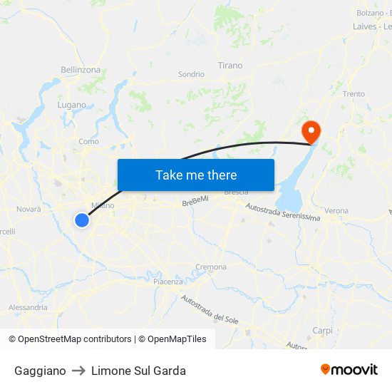 Gaggiano to Limone Sul Garda map