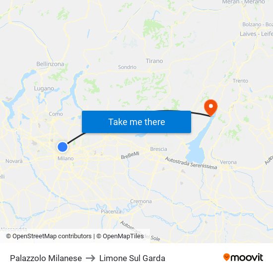 Palazzolo Milanese to Limone Sul Garda map
