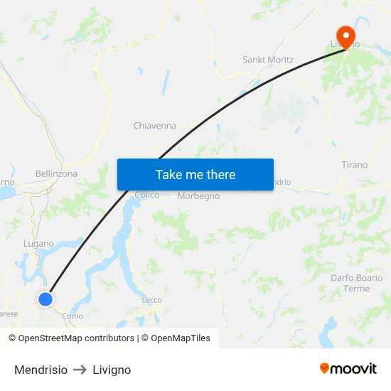 Mendrisio to Livigno map