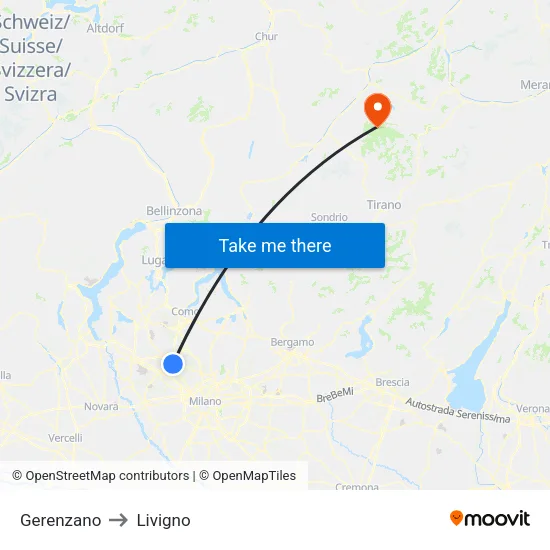 Gerenzano to Livigno map