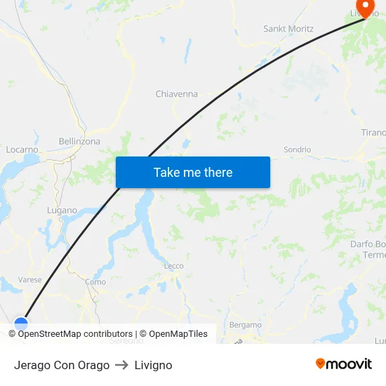 Jerago con Orago to Livigno map