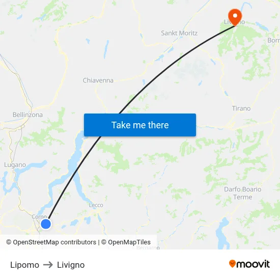 Lipomo to Livigno map