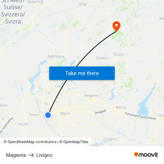 Magenta to Livigno map