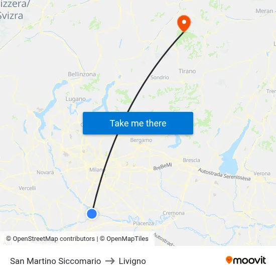 San Martino Siccomario to Livigno map