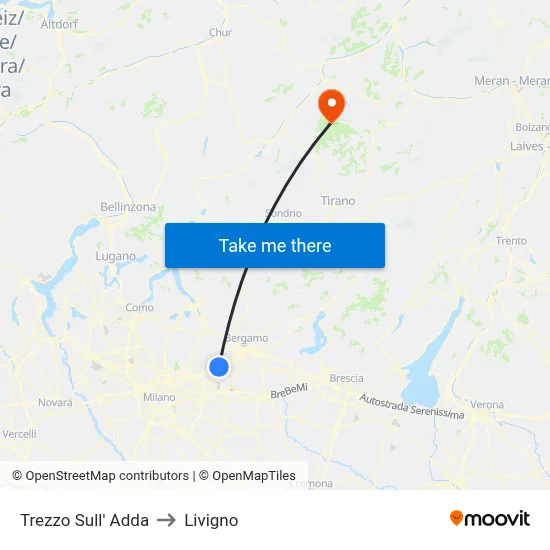 Trezzo Sull' Adda to Livigno map