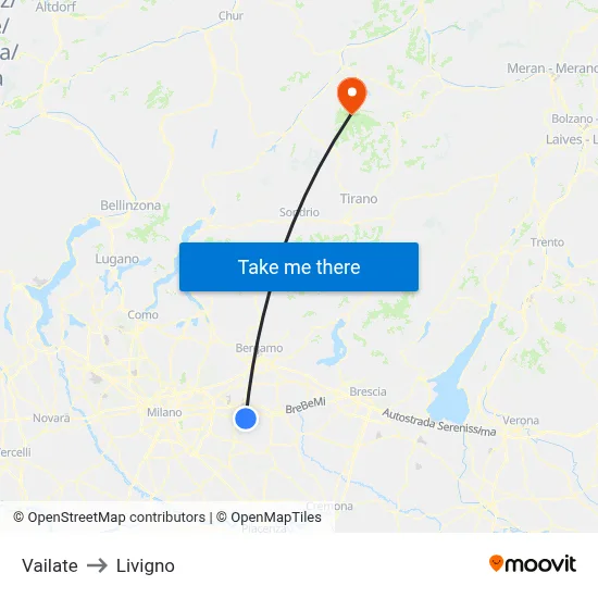 Vailate to Livigno map