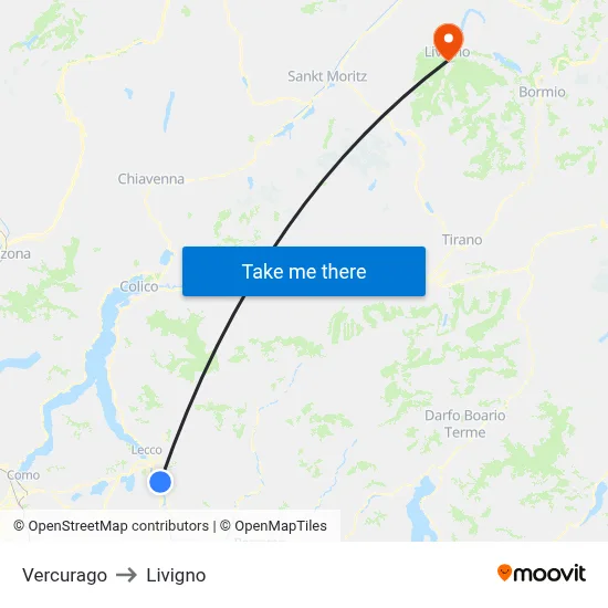 Vercurago to Livigno map