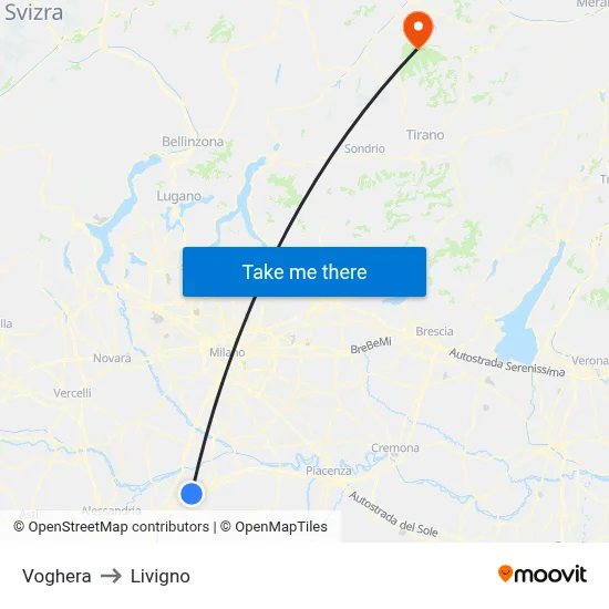 Voghera to Livigno map
